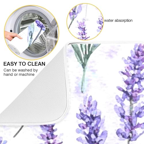 Kcldeci Lavender Flower Dish Drying Mat Kitchen Drying Pad Dish Draining Mat Dish Rack Drainer Pad 18 x 24 - color: Lavender, size: 18x24in