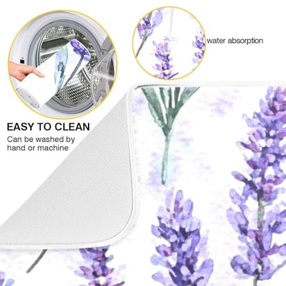 Kcldeci Lavender Flower Dish Drying Mat Kitchen Drying Pad Dish Draining Mat Dish Rack Drainer Pad 18 x 24 - color: Lavender, size: 18x24in