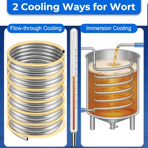 Wort Chiller 1/2" x 50FT, Food Grade 304 Stainless Steel Immersion Chiller Coil, Ice Bath Water Chiller Beer Chiller Water Cooler Tubing Coil for Beer Brewing, with 2PCS 1/2'' Connection Barbs - size: 1/2" x 50 Ft Wort Chiller