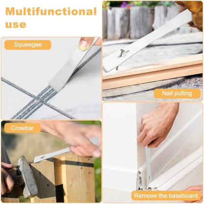 2Pcs Stainless Steel Pry Bar Scraper Set, 7-1/4" & 9-1/4" Flat Pry Bar Small Trim Puller,Silver Beekeeping Hive Scraper, Baseboard Removal Tool, Bee Hive Hand Tool, 2 Sizes