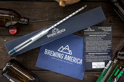 American-Made Precision Hydrometer Alcohol by Volume ABV Tester – Accurate Final Gravity Testing, Finished Beer - Easy to Read Pro Series Finishing NIST Traceable (Single) Brewing America