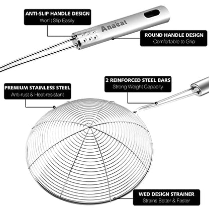 Anaeat 6.1" Stainless Steel Spider Skimmer, Professional Kitchen Pasta Strainer Spoon with Long Handle - Asian Strainer Ladle Wire Skimmer Spoons for Cooking and Frying - color: 6.1" Spider Strainer Skimmer