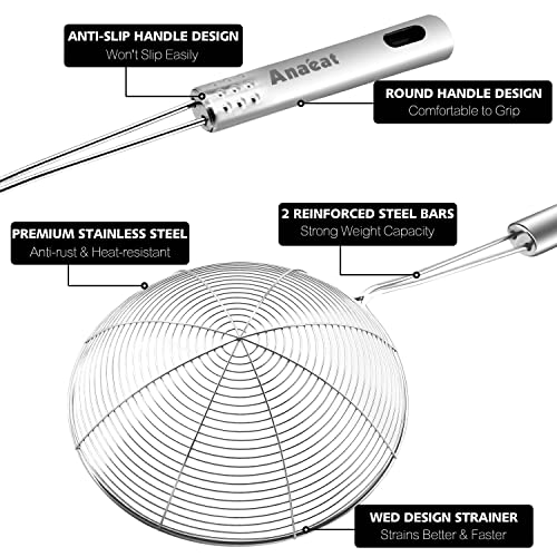 Anaeat Stainless Steel Spider Skimmer, Set of 3 Professional Kitchen Pasta Strainer Spoon with Long Handle - Asian Strainer Ladle Wire Skimmer Spoons for Cooking and Frying (4.5"+5.3"+6.1") - color: Spider Strainer Skimmer Set of 3