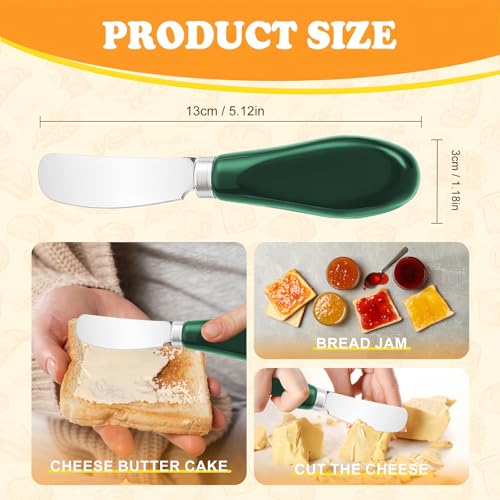 Butter Spreader Knife Set, 2-Pack Stainless Steel Cheese and Butter Knives with Ceramic Handle, Dishwasher Safe, for Soft & Hard Cheese, Jam, Cold Butter (dark green) - color: dark green