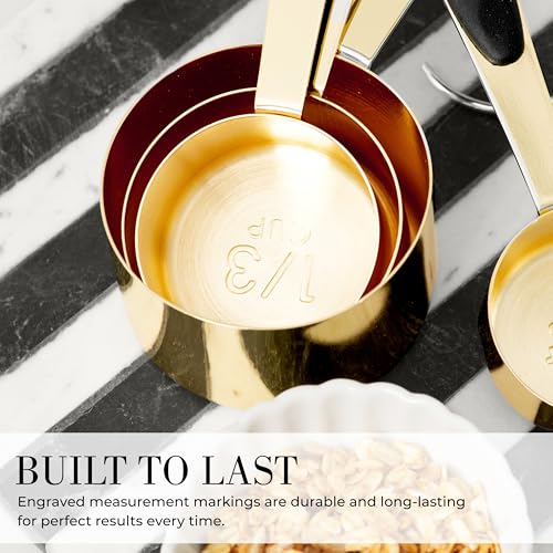Styled Settings Black and Gold Measuring Cups and Spoons Set - 8PC Stainless Steel Measuring Spoons and Cups Set for Precise Baking & Cooking - Stylish Black and Gold Kitchen Accessories - color: Black