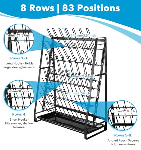 FOUR E'S SCIENTIFIC Lab Drying Rack, Steel Wire Bottle Drying Rack for Lab Glassware Countertop Wall Mounted Detachable Dryer Stand, Holds Up to 83 Pieces