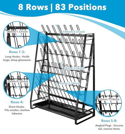 FOUR E'S SCIENTIFIC Lab Drying Rack, Steel Wire Bottle Drying Rack for Lab Glassware Countertop Wall Mounted Detachable Dryer Stand, Holds Up to 83 Pieces