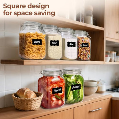 ComSaf Large Square Glass Jars with Airtight Lid 1 Gallon 2 Pack Wide Mouth | Flour sugar rice, Kombucha, Bulk pantry organization, Measurement marks, Pickling fermenting, Snacks, Sourdough pickling - size: 1.1 Gal*2-Wide Mouth