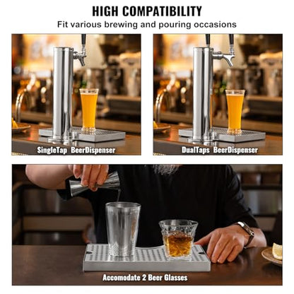 VEVOR Kegerator Beer Drip Tray, 304 Stainless Steel Keg Drip Trays with 4 Non-Slip Rubber Pads and Detachable Cover, Heat/Cold Resistant Beer Tower Drip Pan for Bar Restaurant Coffee Shop Home - style: U drip tray