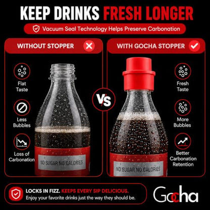 GOCHA 2 PCS Vacuum Soda Bottle Stoppers, Silicone Fizz Keeper Caps, Carbonation Preserver for Soda, Sparkling Water, Soft Drinks & Beer Bottles, Reusable Leak Proof Bottle Sealer | (Red) - color: Red