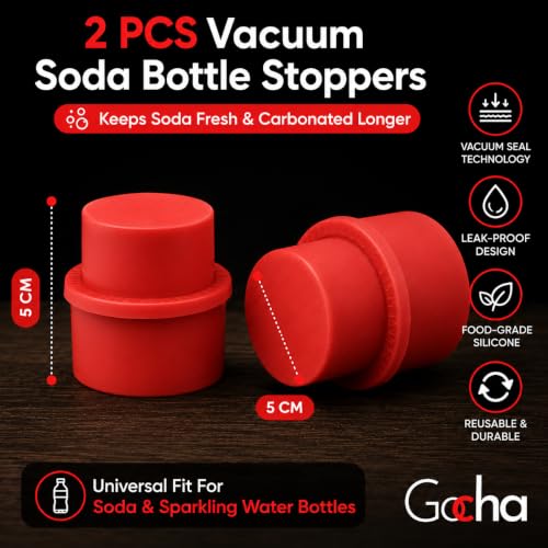 GOCHA 2 PCS Vacuum Soda Bottle Stoppers, Silicone Fizz Keeper Caps, Carbonation Preserver for Soda, Sparkling Water, Soft Drinks & Beer Bottles, Reusable Leak Proof Bottle Sealer | (Red) - color: Red