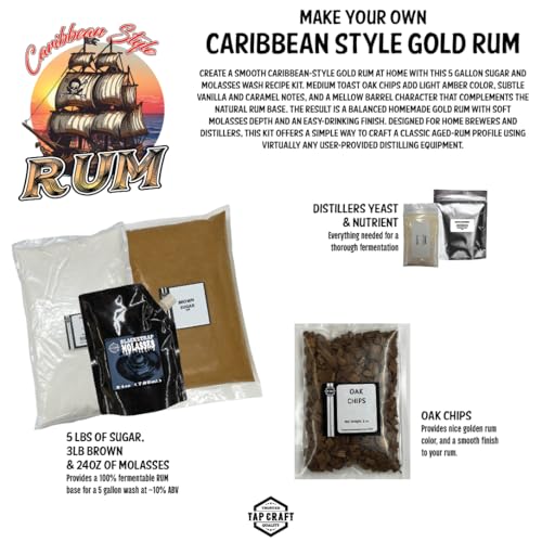 DIY Gold Rum Making Kit – Craft Your Own Caribbean-Style Rum at Home – 5 Gallon Fermentation & Distilling Kit for Home Brewers and Spirit Makers – Great for Hobbyists & Gift Ideas