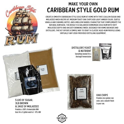DIY Gold Rum Making Kit – Craft Your Own Caribbean-Style Rum at Home – 5 Gallon Fermentation & Distilling Kit for Home Brewers and Spirit Makers – Great for Hobbyists & Gift Ideas