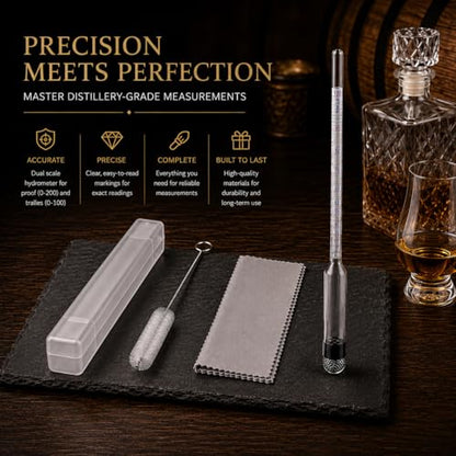Hydrometer Alcohol Meter Kit, Hydrometer Alcohol 0-200 Proof & Tralle with Hydrometer Test Jar, Alcohol Proof Tester Hydrometer, Alcohol Tester for Liquor, Distilling Moonshine Alcoholmeter