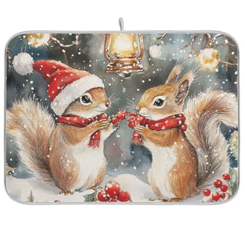 Christmas Squirrels Watercolor White Dish Drying Mat for Kitchen Counter Kitchen Drying Mat Dish Rack Mat Dish Drainer Pad Microfiber Absorbent Washable Drying Pad for Countertop 16 x 18 - color: spring flroal plant beige, size: 18" x 24"