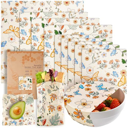 9 Pack Beeswax Wraps for Food – Reusable Beeswax Bread Bag & Sandwich Wrap | Organic & Eco-Friendly,Sustainable Bees Paper,Retain Freshness,Perfect Alternative to Aluminum Foil Sourdough Storage - color: 9 Pack（Flower）
