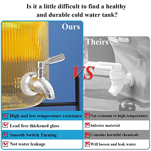 Berglander Glass Drink Dispenser for Fridge, 1 Gallon Beverage Dispenser with Leakproof Stainless Steel Spigot, Water, Laundry Detergent, Juice Dispenser for BBQ, Picnic, Parties and Events (Clear) - color: 1. Clear