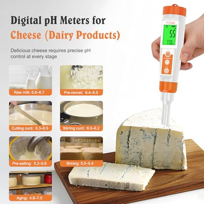 Smart pH Meter for Food - Digital pH Tester with All Accessories | YINMIK Lab pH Meter | pH Thermometer for Food | Professional pH Reader for Hot Sauce, Dough, Cosmetic, Fermentation, Kombucha, Wine