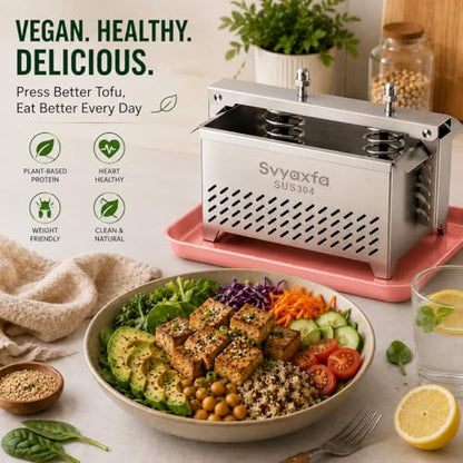 Tofu Press Stainless Steel Paneer Maker & Cheese Press for Homemade Tofu | Adjustable Food Press for Extra Firm Tofu, Dishwasher Safe, BPA Free Cook's Tool , Include Drip Tray & Press Cloth - size: L