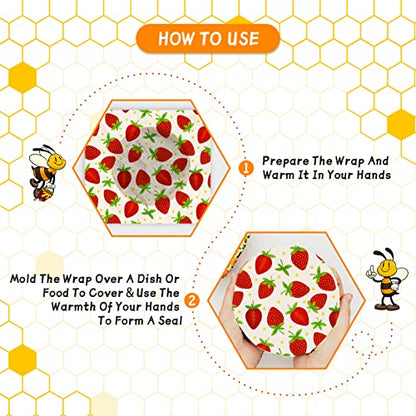 Reusable Beeswax Wrap - 9 Pack, Beeswax Wraps for Food, Eco-Friendly Beeswax Food Wrap, Organic, Sustainable, Biodegradable, Zero Waste, Plastic-Free Food Storage (Orange | Strawberry | Blueberry) - size: 1L Orange | 3M Strawberry | 5S Blueberry
