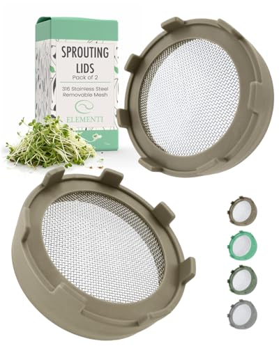Elementi Sprouting Kit - Set of 2 Sprouting Lids for Wide Mouth Mason Jars, Sprouts Growing Kit for Bean Sprouts (Mushroom) - color: Mushroom