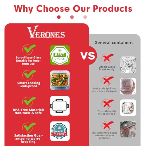 VERONES 30 Pieces Glass Meal Prep Containers Set, Stackable Glass Food Storage Containers with Lids-Airtight Lunch Containers，for Microwave, Oven, Freezer & Dishwasher,Red - color: Red-30