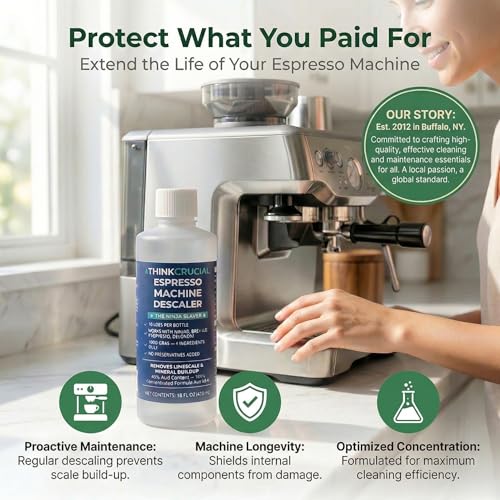 Think Crucial 15-Use Espresso Machine Descaler for Ninja Luxe Café NCCA1000, CFP451, CFP301 — 45% Acid Concentrate — 64% More Savings — 5-Year Supply — 16oz