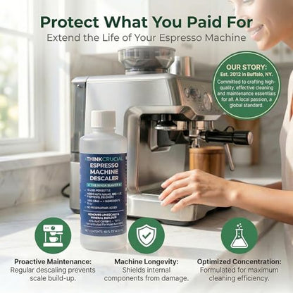 Think Crucial 15-Use Espresso Machine Descaler for Ninja Luxe Café NCCA1000, CFP451, CFP301 — 45% Acid Concentrate — 64% More Savings — 5-Year Supply — 16oz