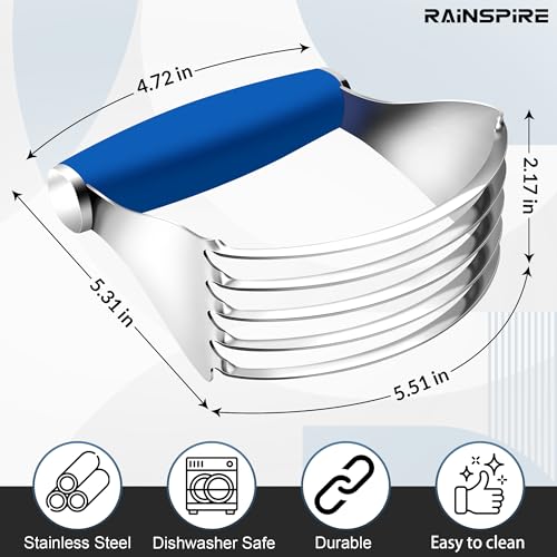 Rainspire XL Pastry Cutter For Baking, Heavy Duty Pastry Blender Stainless Steel, Thick Sharp Blades Dough Blender, Dough Cutter Butter Cutter Pastry for Easy Mixing, Dishwasher Safe, Dark Blue - color: Dark Blue