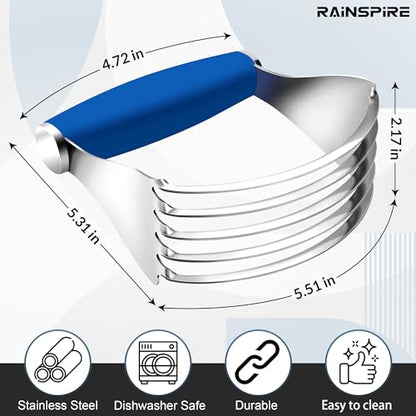 Rainspire XL Pastry Cutter For Baking, Heavy Duty Pastry Blender Stainless Steel, Thick Sharp Blades Dough Blender, Dough Cutter Butter Cutter Pastry for Easy Mixing, Dishwasher Safe, Dark Blue - color: Dark Blue