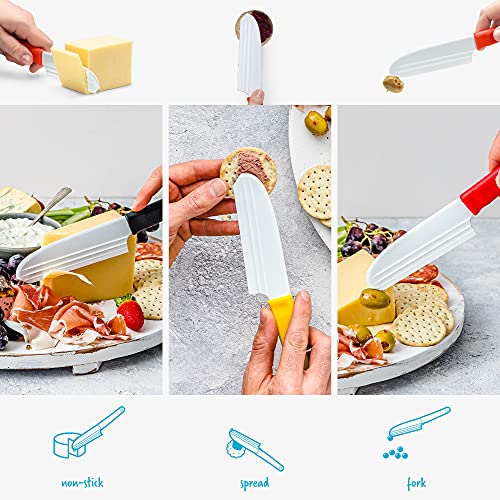 Dreamfarm Knibble Non-Stick Cheese Knife with Built-In Fork - Red | Slices hard and soft cheeses, spreads condiments, with barbed fork for serving and sharing charcuterie, 9" - color: Red