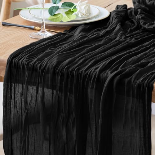 Table Runner Cheesecloth 10FT Black Boho Gauze Cheese Cloth Rustic Sheer Table Runners for Wedding Birthday Bridal Baby Shower Party Decoration - color: Black, size: 1 Pack