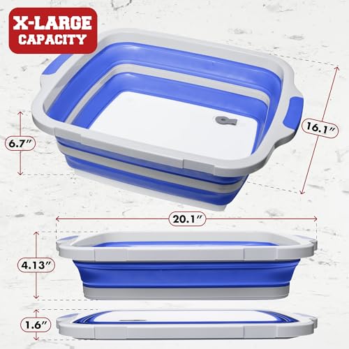 KITCHEN PERFECTION Collapsible XL Smoker & BBQ Prep Tub with Locking Lid & Cutting Board - Grill Caddy Container for Meat Marinating & Brine Perfect For Brisket, Turkey & Ribs - Best Gift For Men - color: Classic Blue