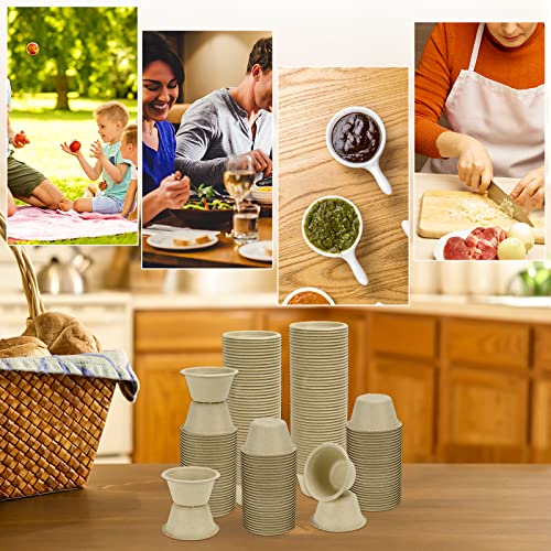 LeonBach 200 Pack 2oz Natural Sugarcane Paper Bowls, Compostable Paper Condiment Snack Sample Tasting Serving Cups Biodegradable Food Containers Small Dipping Cup - color: Brown, style: 2oz-200 Pack