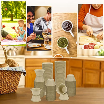 LeonBach 200 Pack 2oz Natural Sugarcane Paper Bowls, Compostable Paper Condiment Snack Sample Tasting Serving Cups Biodegradable Food Containers Small Dipping Cup - color: Brown, style: 2oz-200 Pack