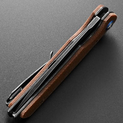 Eafengrow EF973 Folding Knife, D2 Steel Blade Micarta Handle Scale Pocket Knife Folder for Working Camping Hiking EDC Tool Knife(brown) - color: brown