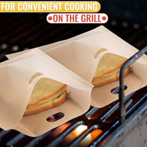 12 Pcs Non-Stick Grilled Cheese Toaster Bags Reusable Up To 50 Times - 6.3" x 6.3" Reusable Toaster Bags for Grilled Cheese Sandwiches and Panini | Mess-Free, Easy to Clean and Heat-Resistant Material
