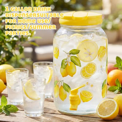Havawish 2 Pcs 1 Gallon Plastic Beverage Dispenser with Spigot Clear Summer Kitchen Fridge Drink Dispenser for Parties Lemonade Juice Tea Beer Cold Water(Yellow,Classic) - color: Yellow, style: Classic