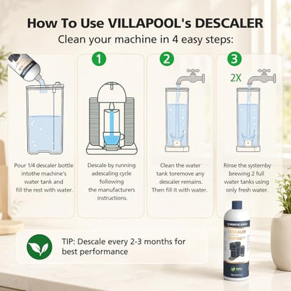 Descaling Kit Compatible with Nespresso Vertuo, 12 Month Supply-Includes 1 Bottle of Descaling Solution, 12 Cleaning Tablets & 2 Reusable Pods, Cleans Pod Area & Limescale, for Vertuoline