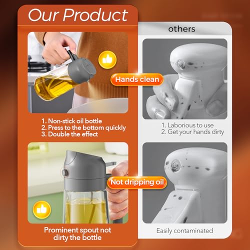 YARRAMATE 16oz/470ml Oil Sprayer for Cooking with Stickers, Food-grade Premium 2 in 1 Olive Oil Dispenser Bottle for Kitchen Gadgets, Air Fryer, Salad, Frying, BBQ (Gray) - color: 05_1Pc Grey