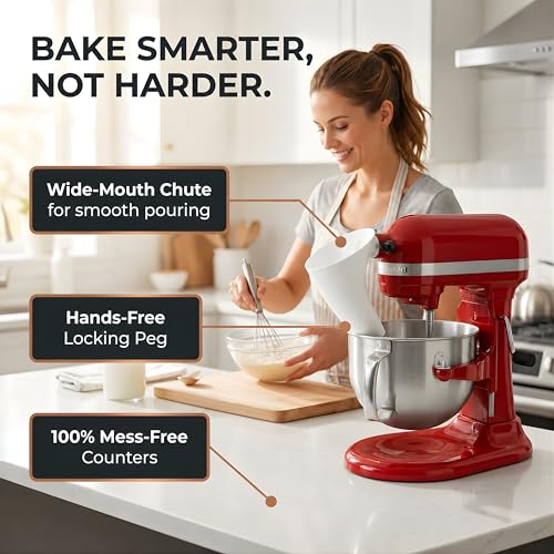 ZOFINA™ Flour Funnel for KitchenAid 6 Qt Bowl-Lift Stand Mixer RKSM60 + Cord Organizer | Mess-Free Pouring Attachment | No-Spill Baking, Food-Grade | Easy Pour & Dishwasher Safe