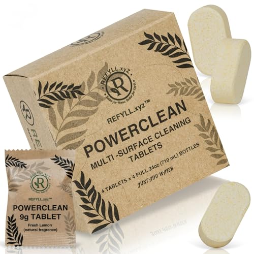 Cleaning Tablets for Spray Bottle Multi Surface Cleaner Refill Pods Eco Friendly Non Toxic Lemon Scent Plant Based (4 Pack) - size: 4 Count (Pack of 1)