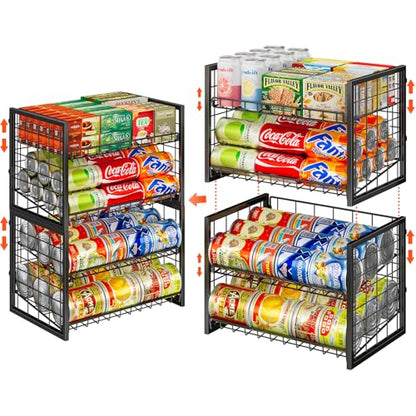 X-cosrack 2 Packs Stackable Can Rack Organizer for Pantry, 2-Tier Sturdy Adjustable Pantry Can Storage Organizer for Canned Food Can Goods, Kitchen Can Dispenser Holder for Soda Drinks Snack, Black - size: 2 Tier -2 Packs
