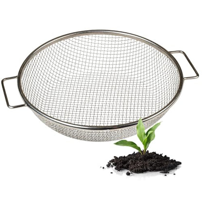 Round Soil Sifter for 5-Gallon Bucket (1/4-inch Mesh), Stainless Steel Garden Sieve with Handles - size: 1/4 inch