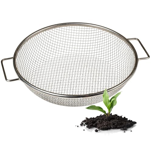 Round Soil Sifter for 5-Gallon Bucket (1/4-inch Mesh), Stainless Steel Garden Sieve with Handles - size: 1/4 inch