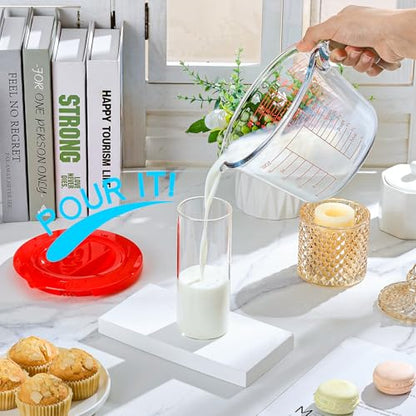 4-Cup High Borosilicate Glass Measuring Cup with Lid for Kitchen | Glass Measuring Beaker with Handle, Measuring Cups with Lid for Liquids, Ideal for Baking, Cooking, Mixing, and Heating - size: 4-Cup