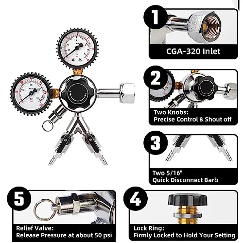 TMCRAFT Kegerator Tower Kit, Double Tap Beer Conversion Kit, Stainless Steel Beer Tower with Dual Gauge CGA-320 Regulator & D-System Keg Coupler for Bars, Pubs, and Restaurants