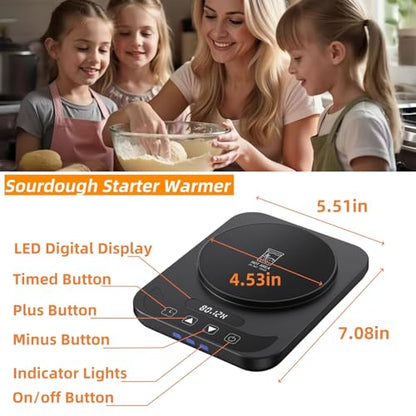 Sourdough Starter Warmer Mat | Precise 1°F Thermostat 70-100°F | 12H Auto Timer | Cooking Heating Pad for Bread Baking, Yogurt Making & Home Baking - color: Black