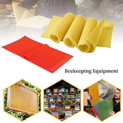 AUNMAS 2 Pack Beeswax Foundation Sheets, 17.3x9.1in Beekeeping Wax Press with Comb Texture, Reusable Rubber Base for Honeycomb Making (5.4mm Thick)