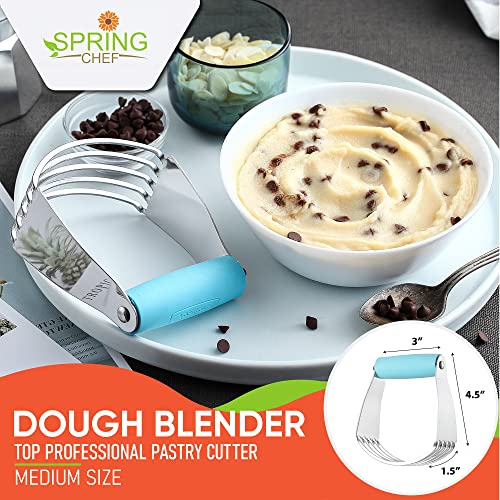 Spring Chef Dough Blender, Top Professional Pastry Cutter, Heavy Duty Baking Tool with Stainless Steel Blades, Medium Size, Aqua Sky - color: Blue (Aqua Sky), size: 3" Medium